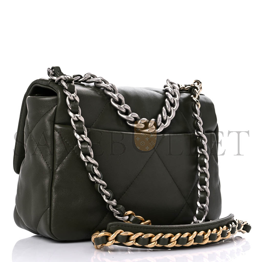 CHANEL LAMBSKIN QUILTED CHANEL 19 FLAP KHAKI AS1160 (26*16*9cm)